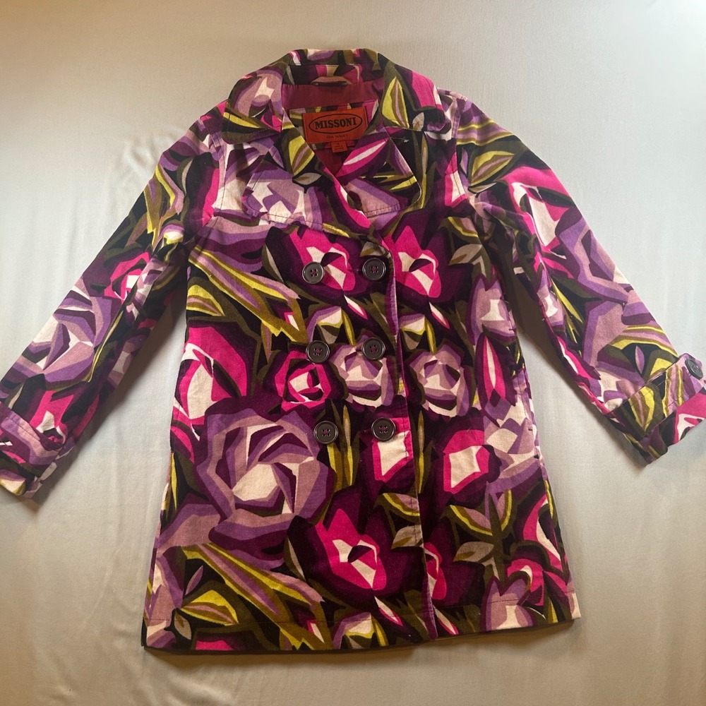 Missoni for Target Girls Floral Velvet Peacoat Purple Pink Jacket Size S